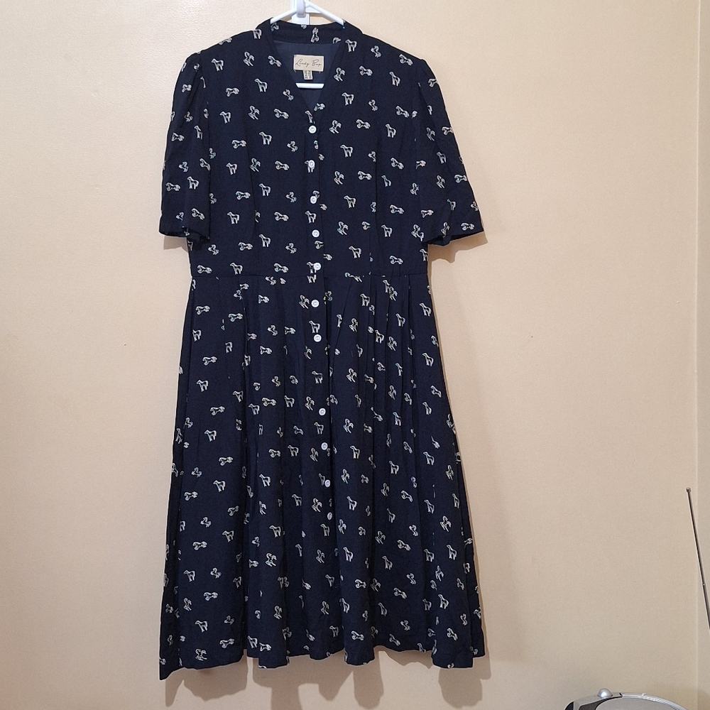 Lindy Bop Navy Blue Horse Pattern Dress